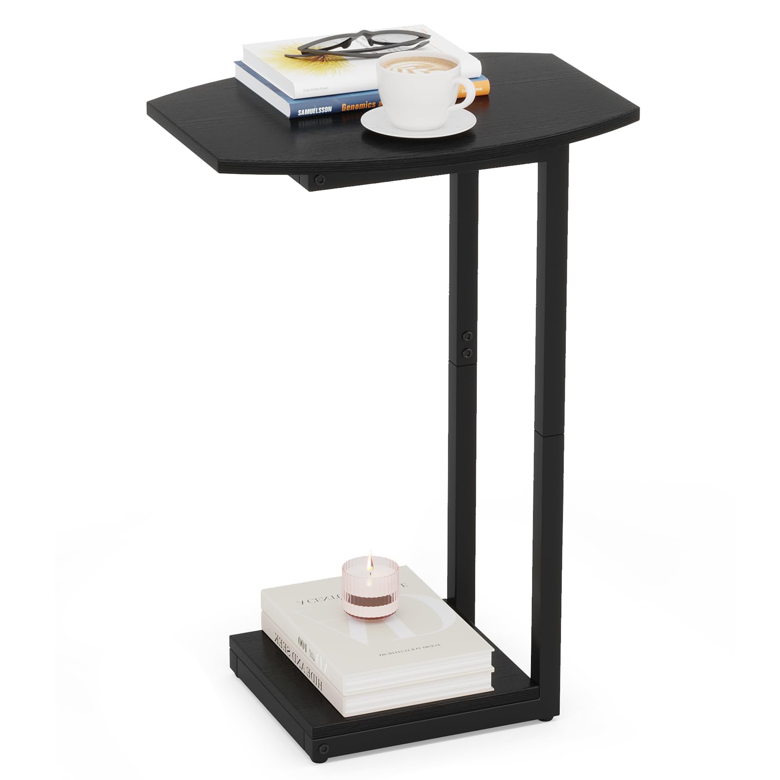 Hosfais Small Side Table End Table: C Shaped Barrel Coffee Table With Metal Frame, Wooden Tv Tray For Living Room, Bedroom, Couc