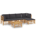 vidaXL Outdoor Bamboo Patio Lounge Set, 6-Piece with Comfortable Dark Gray Cushions, Versatile Modular Design, Ideal for Garden,