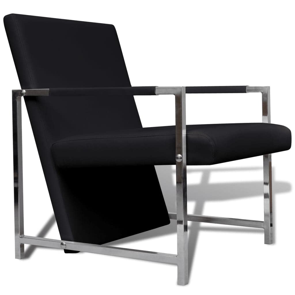 vidaXL Cube Armchair - Modern Designed Baxton Studio Black Faux Leather with Chrome Stable Feet, Perfect for Home or Office Use