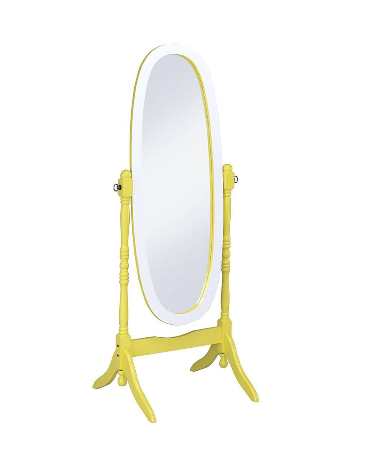 HomeRoots Yellow/White Accents Eucalyptus Wood, MDF Back Cover, Glass Mirror Pretty Yellow and White Cheval Standing Oval Mirror