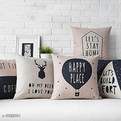 Smooth Furnishing Printed Throw Pillow Cushion Cover For Sofa (Set Of 5 Pcs, Size: 16 X 16 Inch)Cotton ,Multicolor, 180 Tc