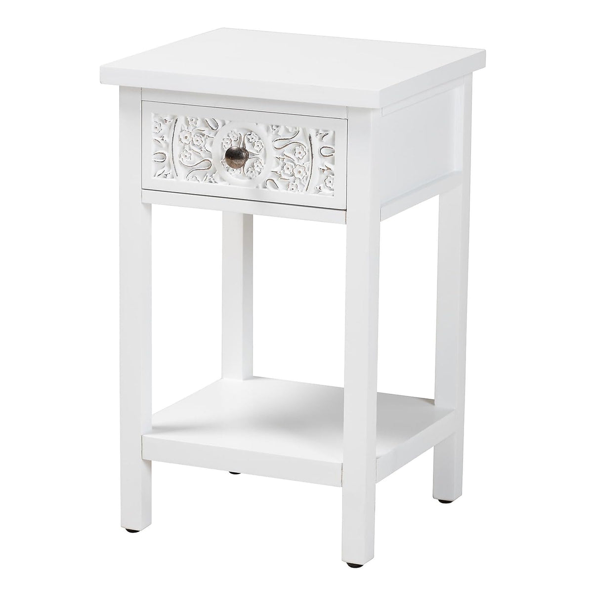 Baxton Studio Yelena 13.8-inch W x 12.6-inch D End Table, White/Chrome (236-13334-HiT)