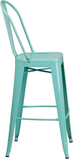 Commercial Grade 30 High Mint Green Metal Indoor-Outdoor Barstool with Back