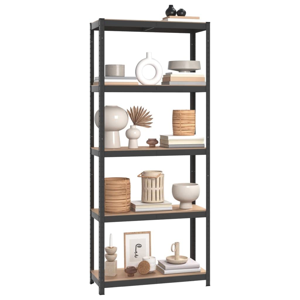vidaXL 5-Layer Storage Shelf - Galvanized Steel, Engineered Wood and Plastic - Industrial Style - Sturdy Durable Design - Anthracite Color - Dimensions: 29.5&quot; x 11.8&quot; x 67.7&quot;