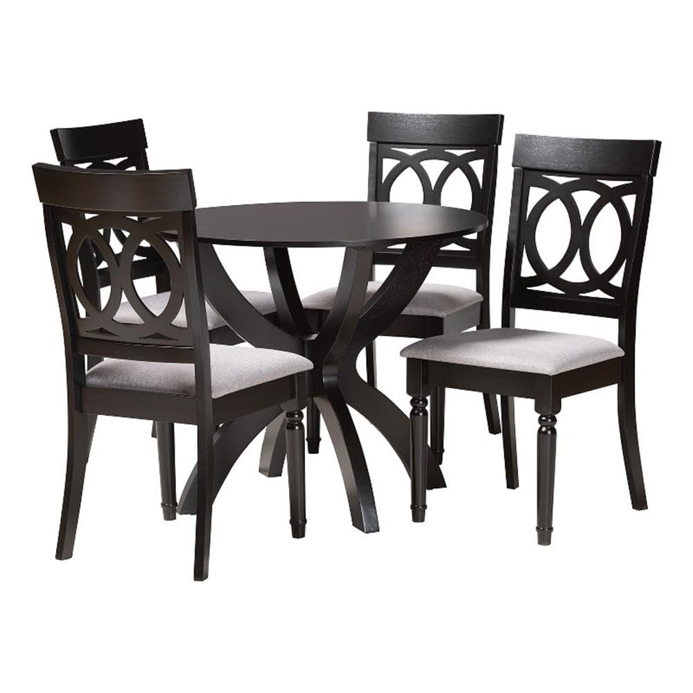 Baxton Studio Velia Modern Grey Fabric and Dark Brown Finished Wood 5-Piece Dining Set