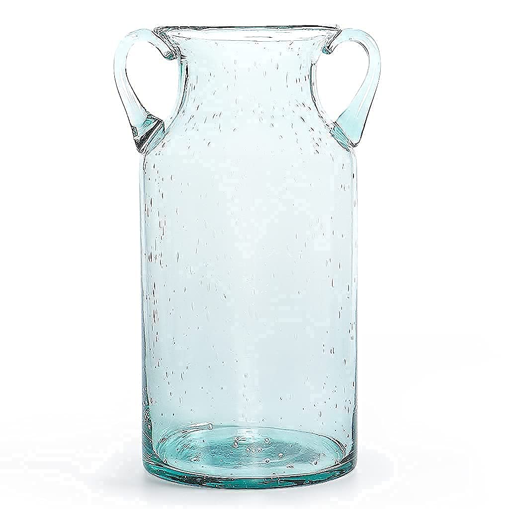 MDLUU Decorative Glass Vase 11 Tall, Bubble Air Flower Vase with Handles, Handblown Jug Vase for Dining Room, Bedroom, Bathroom,
