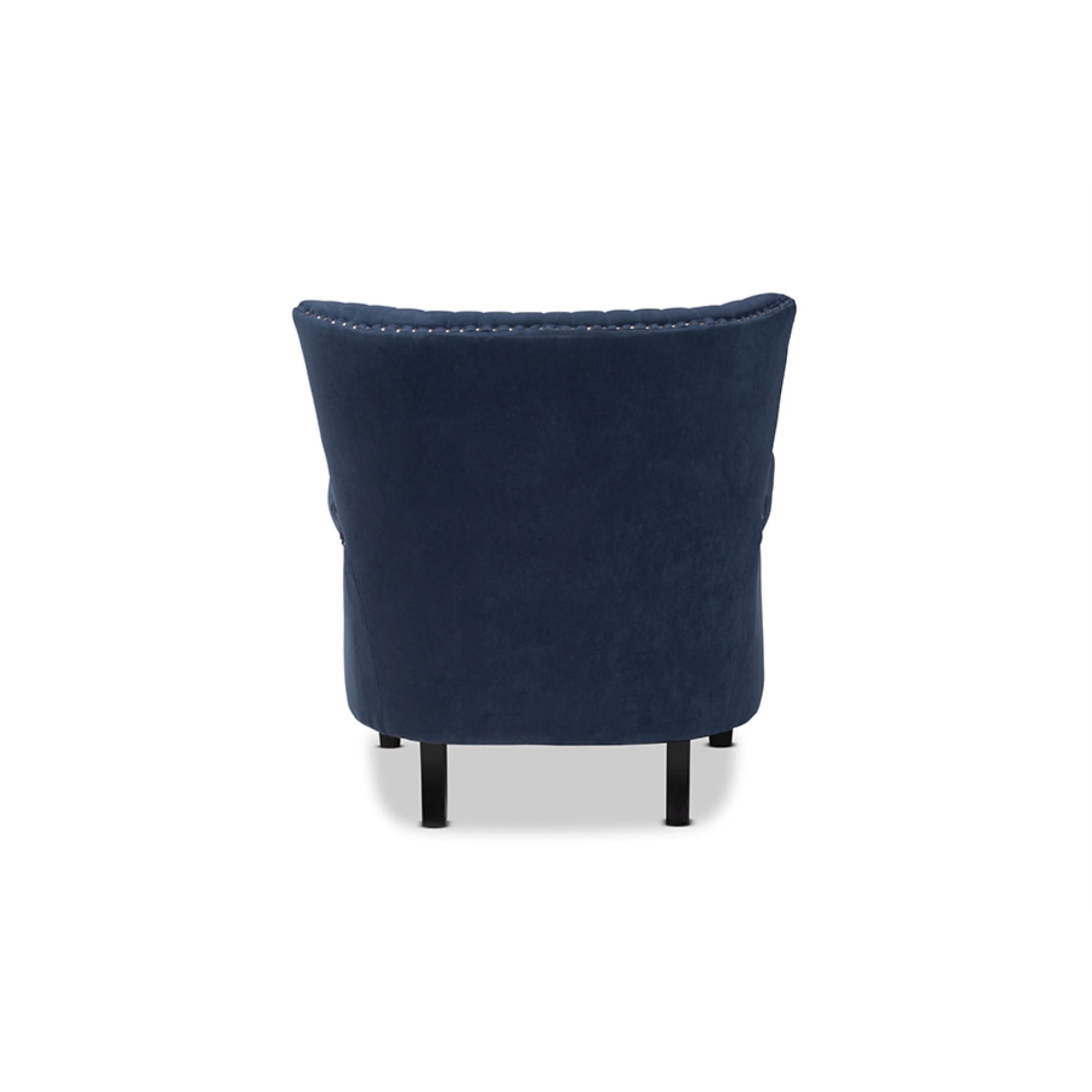 Baxton Studio Wilhelm Classic and Traditional Navy Blue Velvet Fabric Upholstered and Dark Brown Finished Wood Armchair