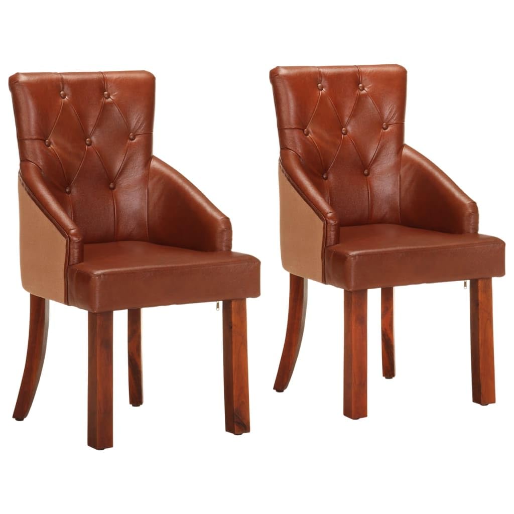 vidaXL Dining Chairs 2 pcs Brown Real Goat Leather