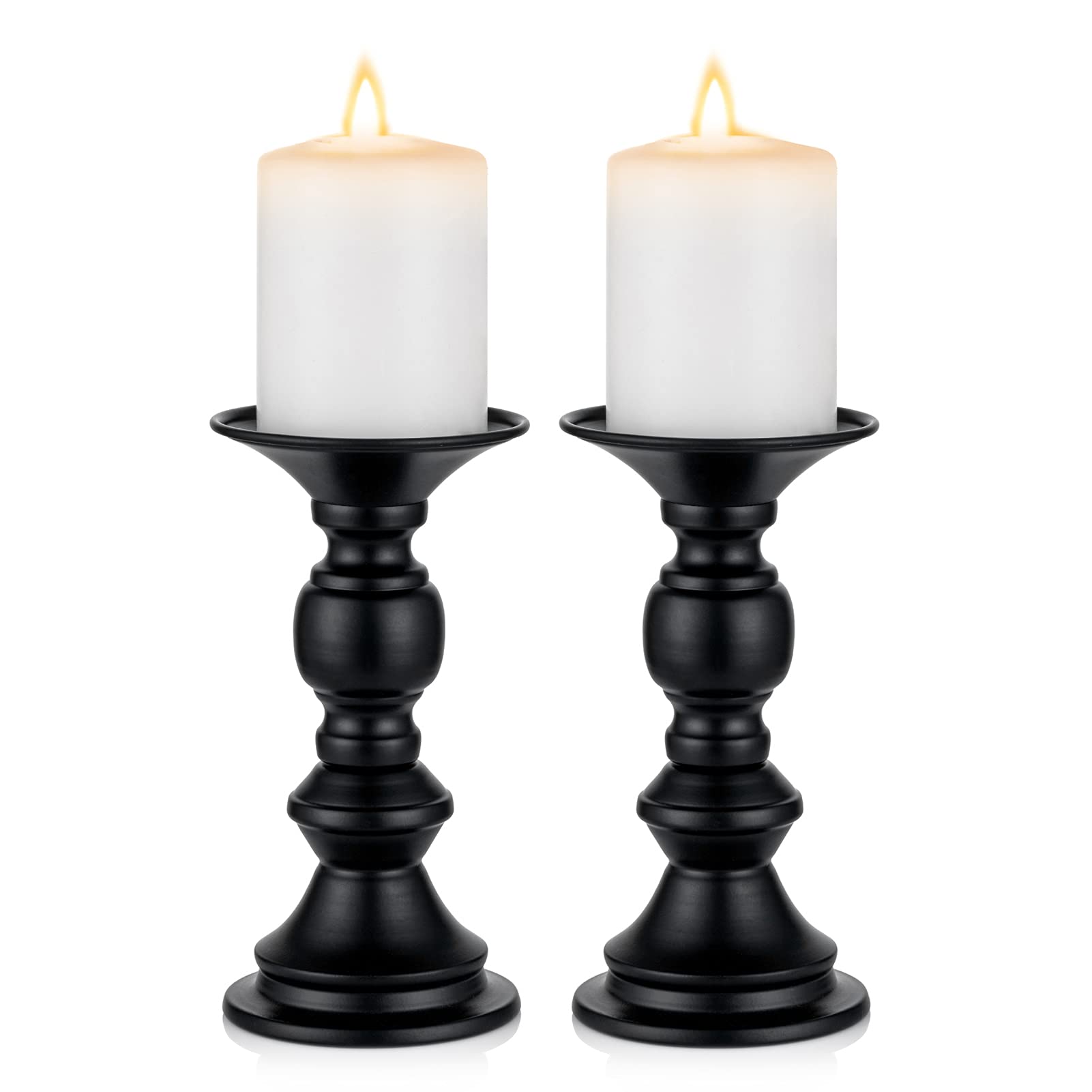 NUPTIO 2 Pcs Candle Holders for Pillar Candles, Black Candle Holder for 50mm Candles Christmas Halloween Mantlepiece Decorations