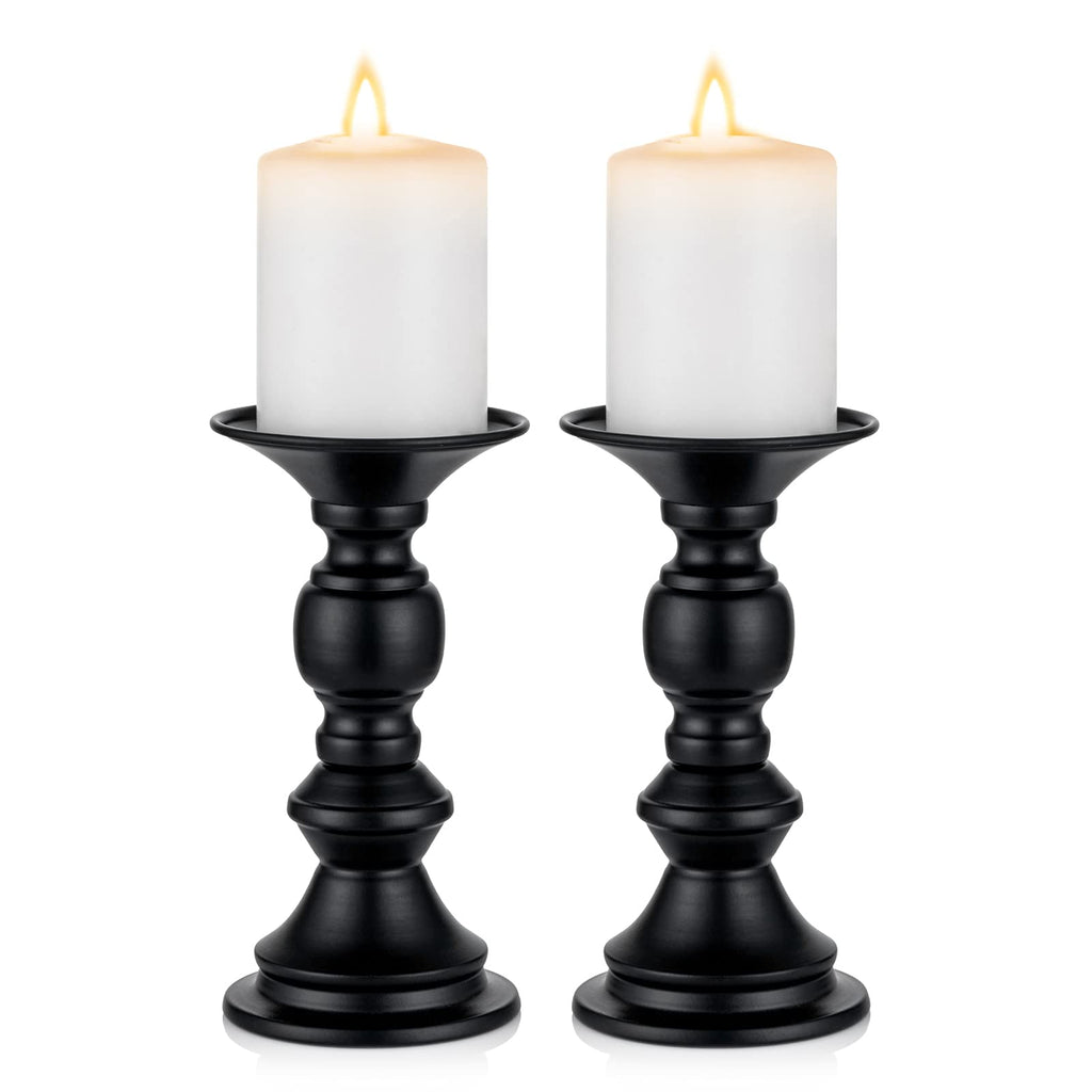 NUPTIO 2 Pcs Candle Holders for Pillar Candles, Black Candle Holder for 50mm Candles Christmas Halloween Mantlepiece Decorations