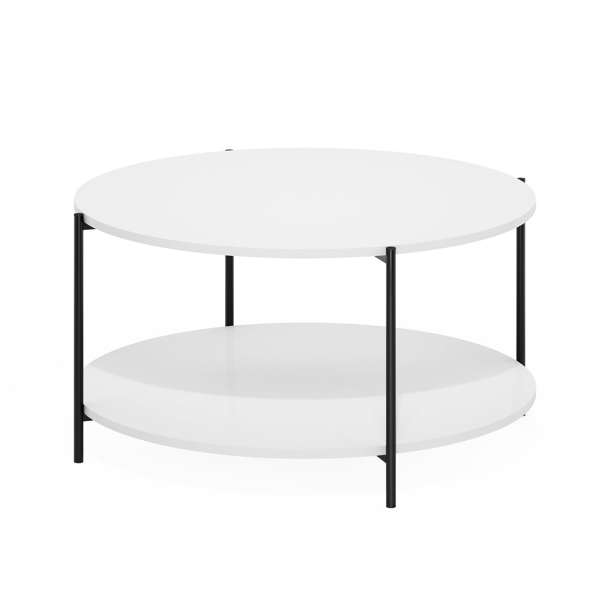 Furinno Besi 2-Tier Modern Round Coffee Table Table with Sturdy Metal Legs, White/Black