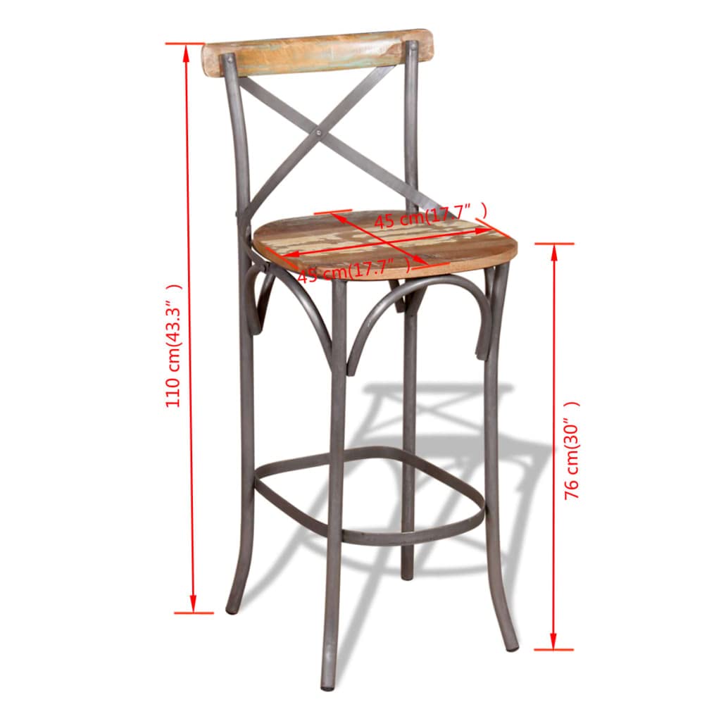 vidaXL Eco-Friendly Bar Chair-Handmade Solid Reclaimed Wood, Robust Iron Accents, Antique Style Furniture for Home, Unique and Durable Bar Stool