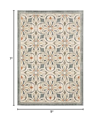 HomeRoots Grey Polyester 5’ x 7’ Gray and Beige Medallion Indoor Area Rug