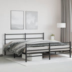 vidaXL King Size Black Metal Bed Frame - Powder-Coated Steel with Headboard, Footboard, Slat Base, and Under-Bed Storage Space