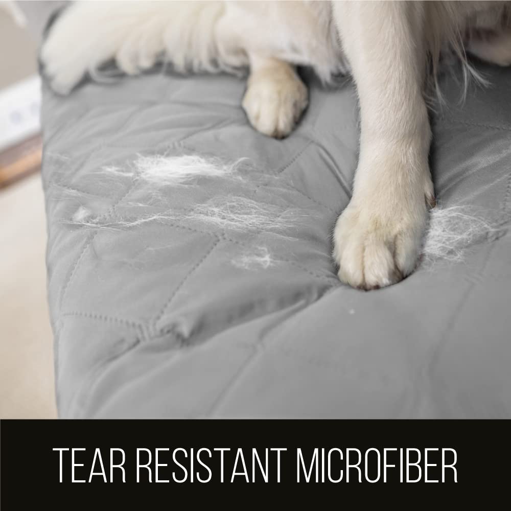 Sofa Shield Chair Slip Cover With Patented Strap, Cushion Protector, Reversible Stain And Dog Tear Resistant Slipcover, Quilted Microfiber 48” Seat, Washable Covers For Dogs Pets Kids Lt Gray Charcoal