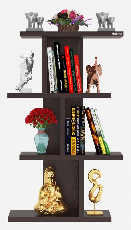 Madhuran Engineered Wood Wall Mounted Ladder Shelf Racks Stand Tier 4 (Matte, Wenge) Bedroom Living Room Office Home Kitchen Fur