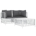 vidaXL White Stainless Steel and Woven Fabric Patio Lounge Set - 3 Piece Contemporary Outdoor Furniture with Comfortable Cushion