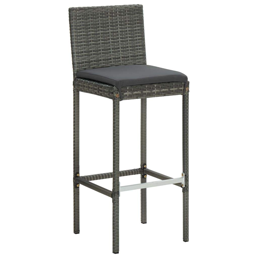 vidaXL Garden Bar Stools with Cushions (2 pcs Set) - Outdoor is High-Top Stools with UV-Resistant Poly Rattan Frames and Removable Cushion Covers - Gray & Anthracite Color Combo.