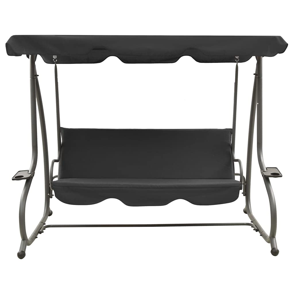 vidaXL Swing Bench, Outdoor Swing Chair with Adjustable Canopy, Hanging Daybed, Outdoor Swing Seat for Balcony Porch, Modern, Anthracite Steel