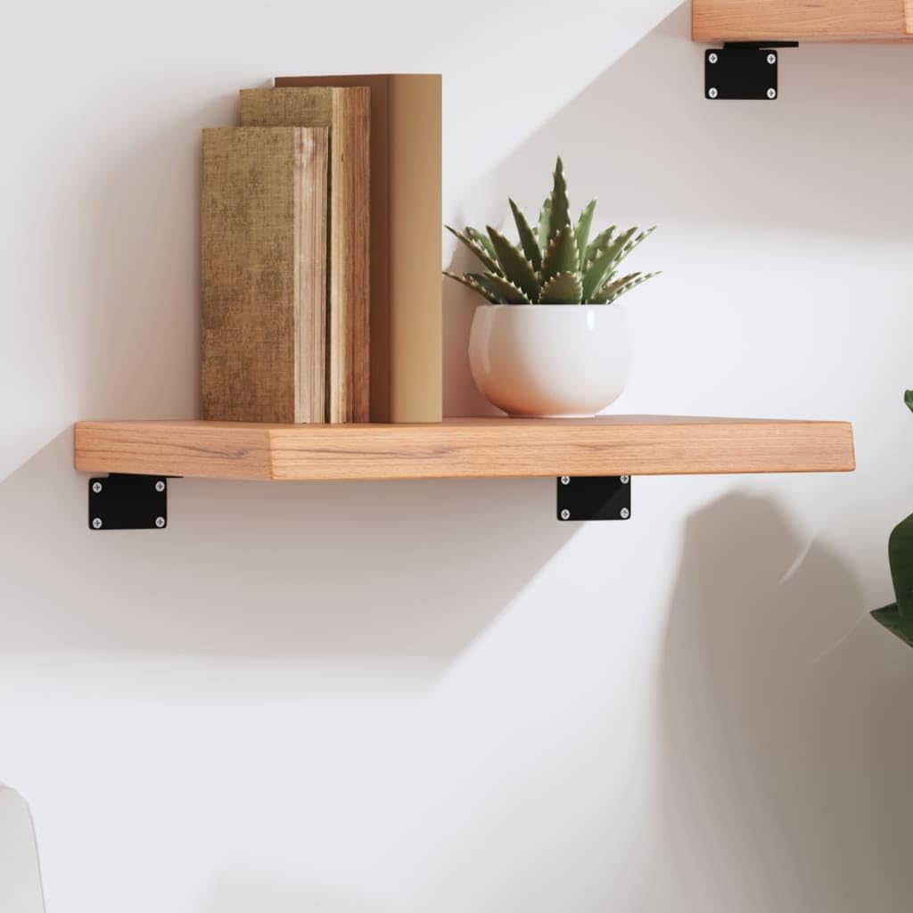 vidaXL Solid Oak Wood Wall Shelf Light Brown: Durable, Versatile, Varnished, Handmade Live Edge Design, High Load Capacity