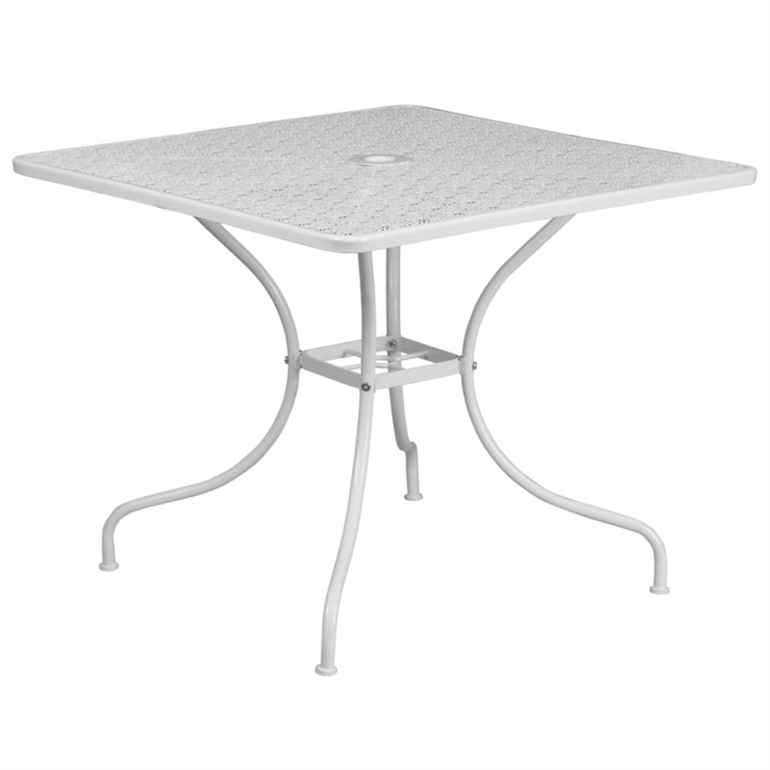 Flash Furniture Oia Commercial Grade 35.5" Square White Indoor-Outdoor Steel Patio Table with Umbrella Hole