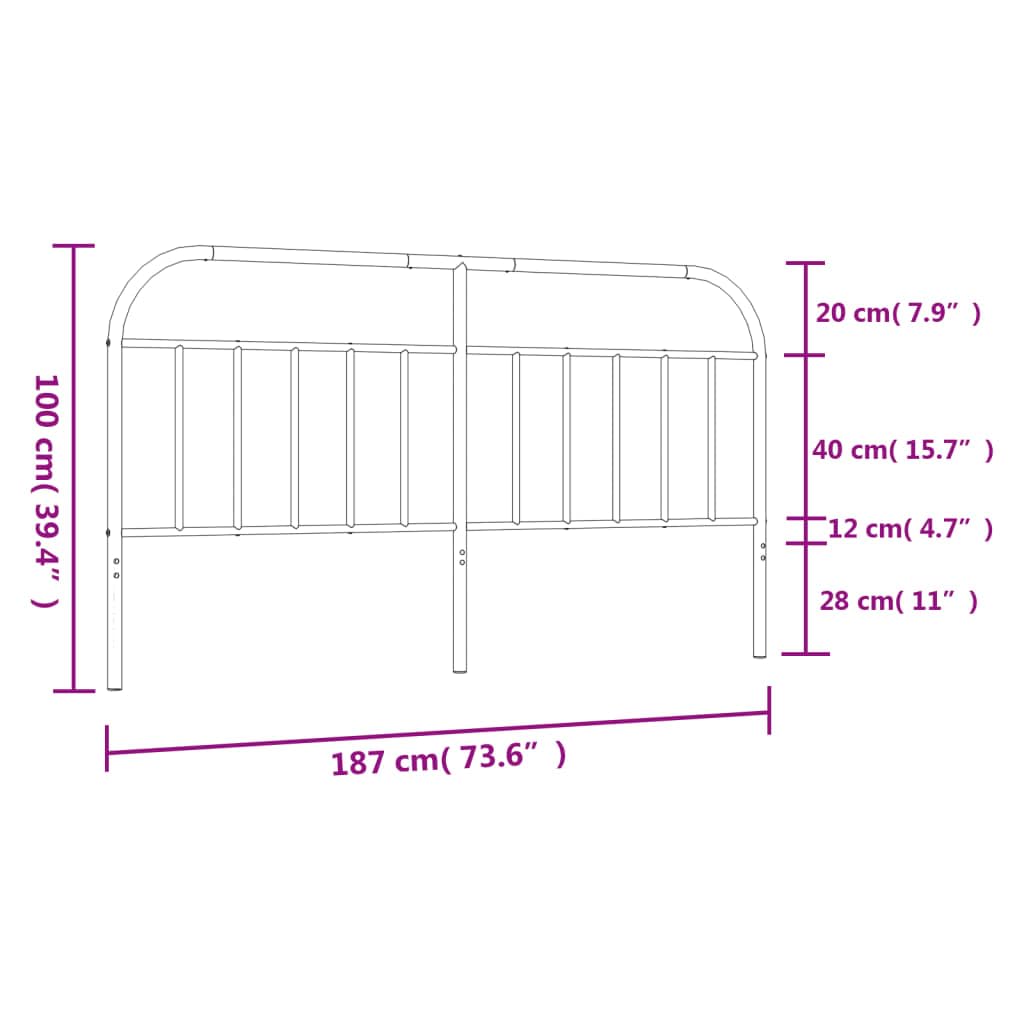 vidaXL Black Metal Headboard - Robust Steel Construction, Classic Design, Ideal for Reading or Watching TV, Assembly Required, Compatible with Round Tube Beds
