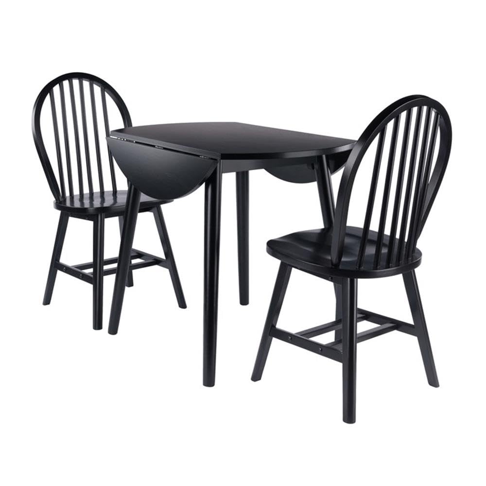 Moreno 3-Pc Drop Leaf Dining Table with Windsor Chairs - Black