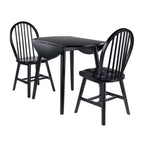 Moreno 3-Pc Drop Leaf Dining Table with Windsor Chairs - Black