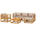vidaXL 6 Piece Solid Acacia Wood Patio Lounge Set with Taupe Cushions - Outdoor Modular Garden Furniture Set with Sofas, Chair, 