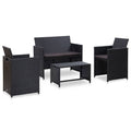 vidaXL 4-Piece Outdoor Lounge Set with Cushions, Waterproof Poly Rattan - Black, Suitable for Patio and Garden