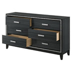 Acme Haiden 6 Drawers Wooden Dresser with Silver Accent Trim in Weathered Black