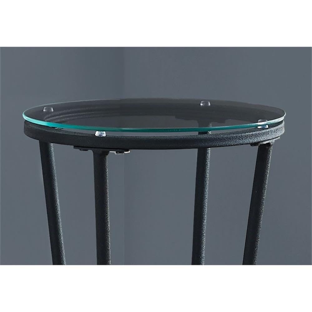Monarch Specialties Hammered Metal With Tempered Glass Accent Table, 12&quot;L X 12&quot;W X 28&quot;H, Black