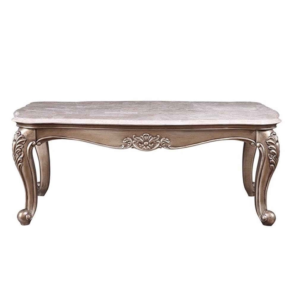 Acme Jayceon Rectangular Wooden Marble Top Coffee Table in Champagne Brown