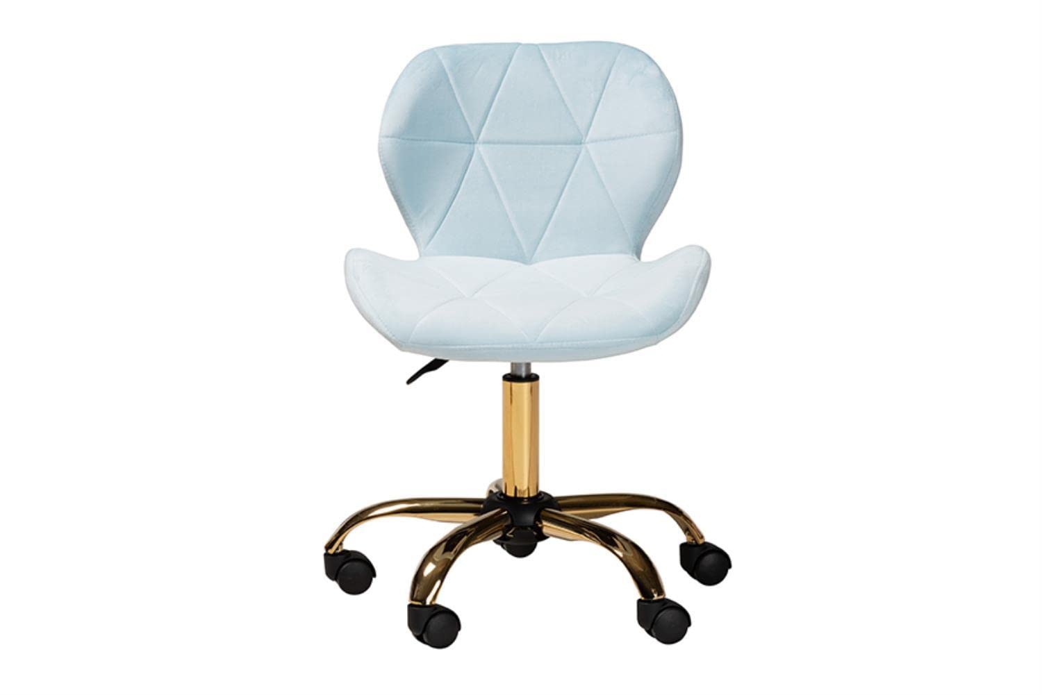 Baxton Studio Savara Aqua Velvet Fabric and Gold Metal Swivel Office Chair