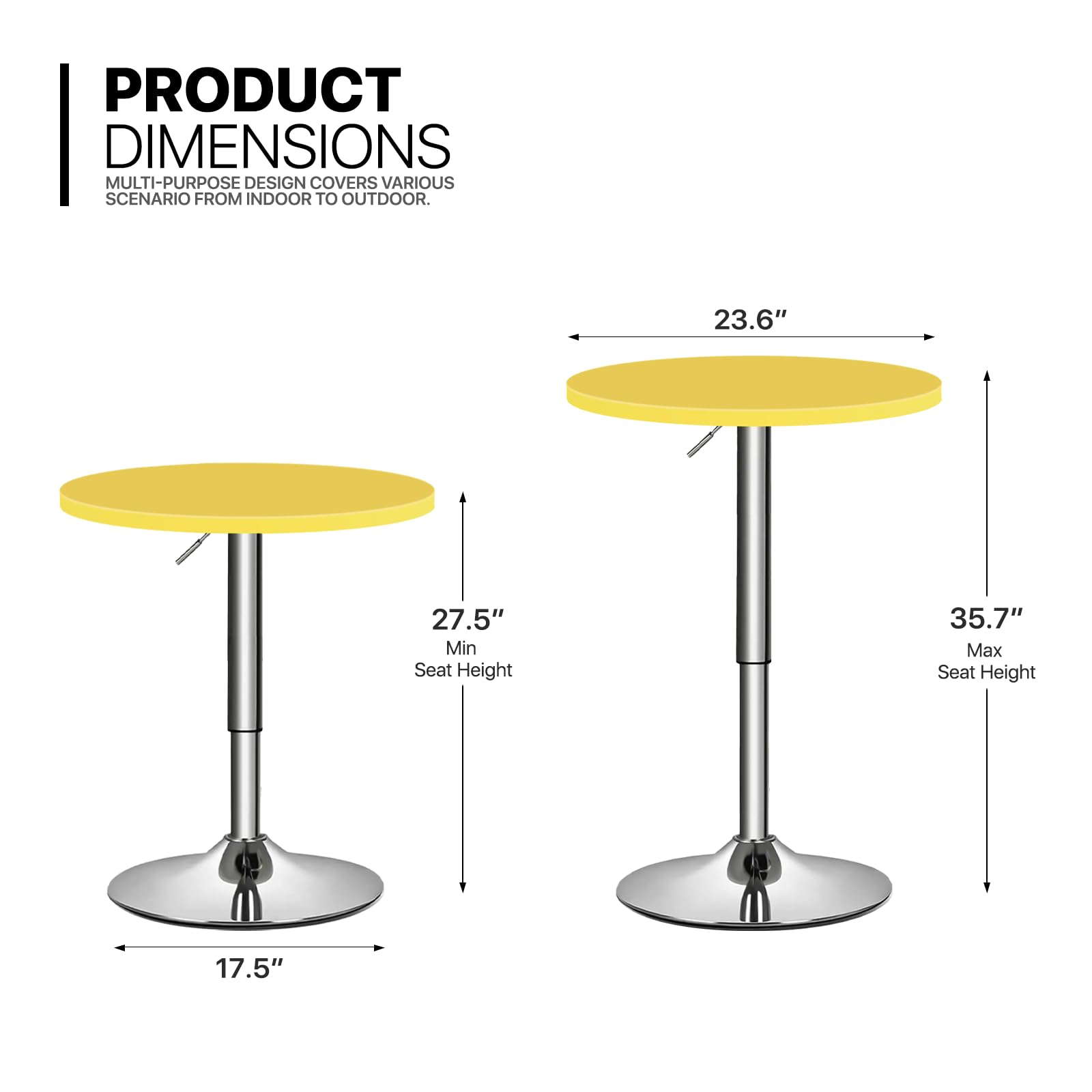 Monibloom Bistro Pub Table Round Bar 27.5'- 36' Height-Adjustable Cocktail Table With 23.5 Inch Table Top For Dining Room Home Kitchen Patio Bistro (Yellow)