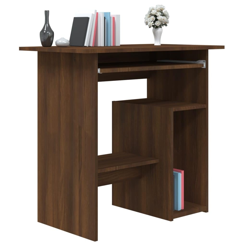 vidaXL Brown Oak Engineered Wood Home Office Desk - Computer Desk for Workspace Optimization - Multi-Purpose Study Writing Furniture