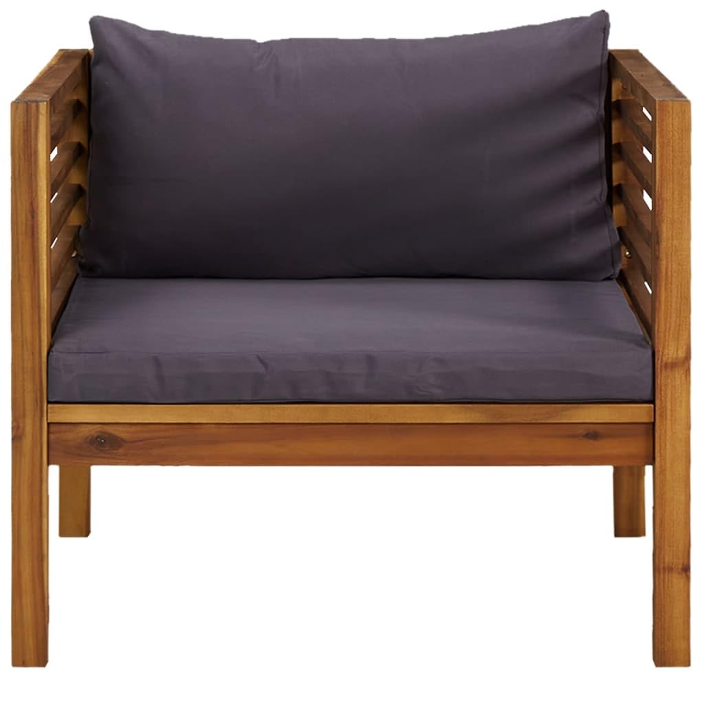 vidaXL Solid Acacia Wood Outdoor Patio Chair with Dark Gray Cushions, Weather Resistant, Easy to Assemble, Ideal for Deck, Balcony
