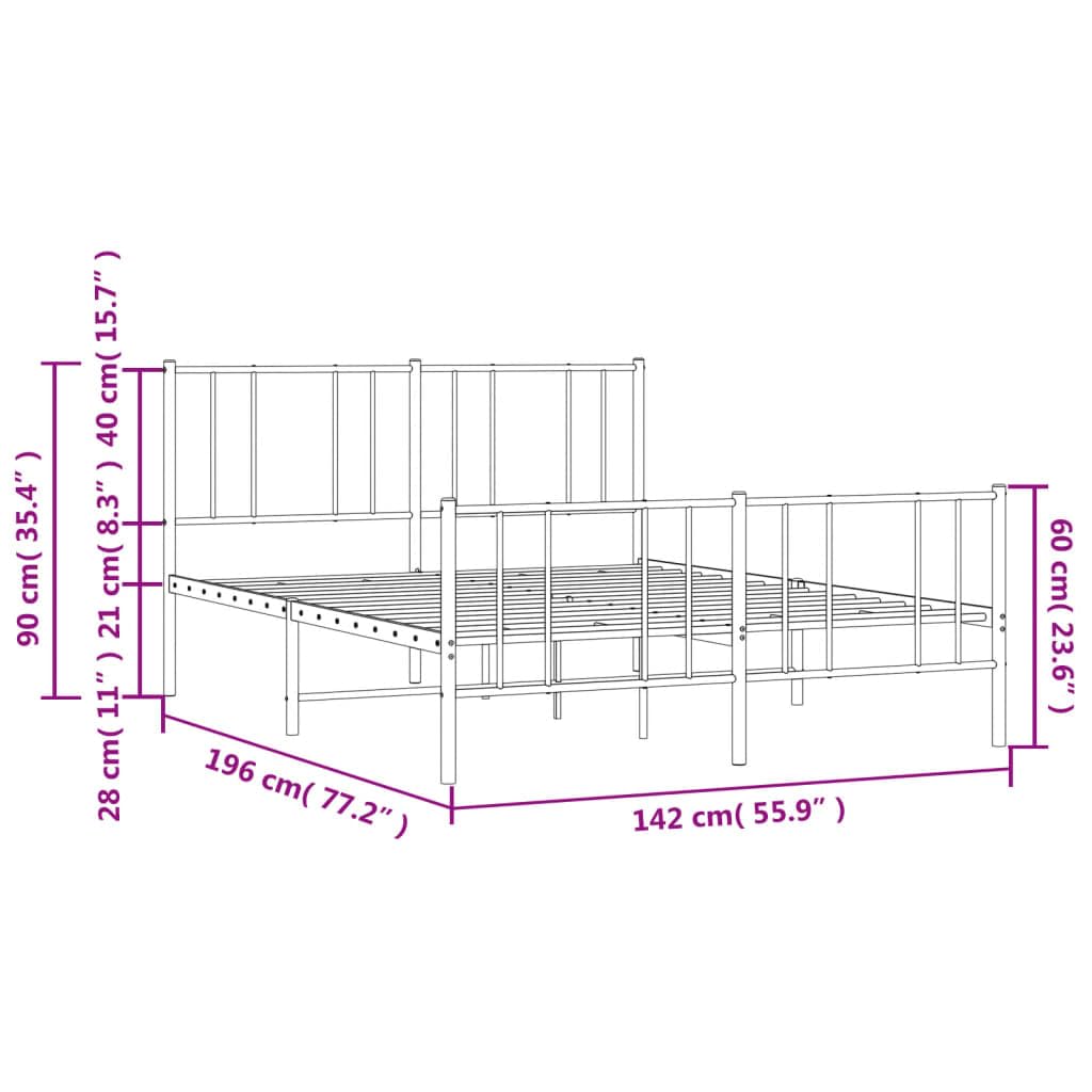 vidaXL Metal Bed Frame with Headboard and Footboard - Durable Powder-Coated Steel Construction - with Storage Space - Elegant White - 53.9&quot;x74.8&quot;