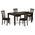 East West Furniture LYCA5-CAP-W Lynfield 5 Piece Modern Set Includes a Rectangle Wooden Table with Butterfly Leaf and 4 Dining Chairs, 36x66 Inch, Cappuccino