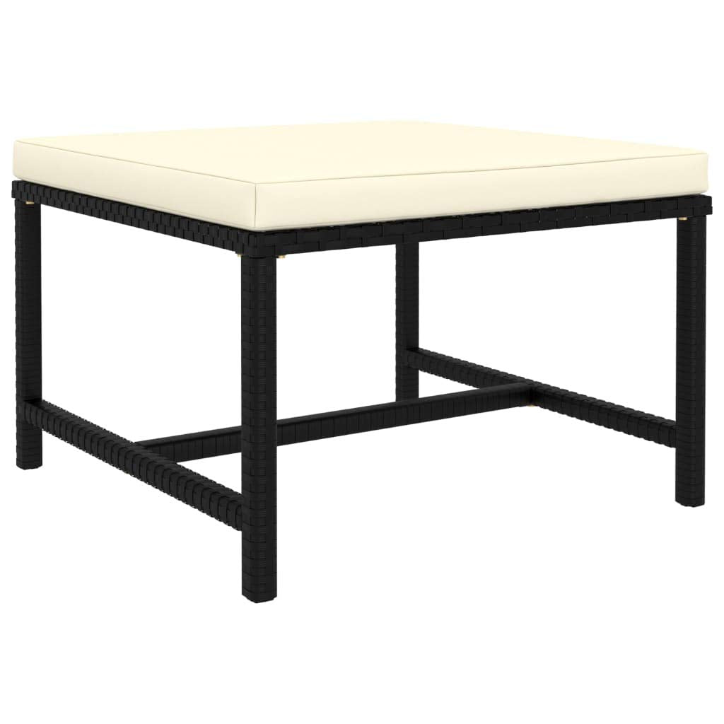 vidaXL 3-Piece Black Patio Sofa Set with Cream White Cushions - Poly Rattan Outdoor Lounge Set with Easy-to-Clean Polyester Covers.