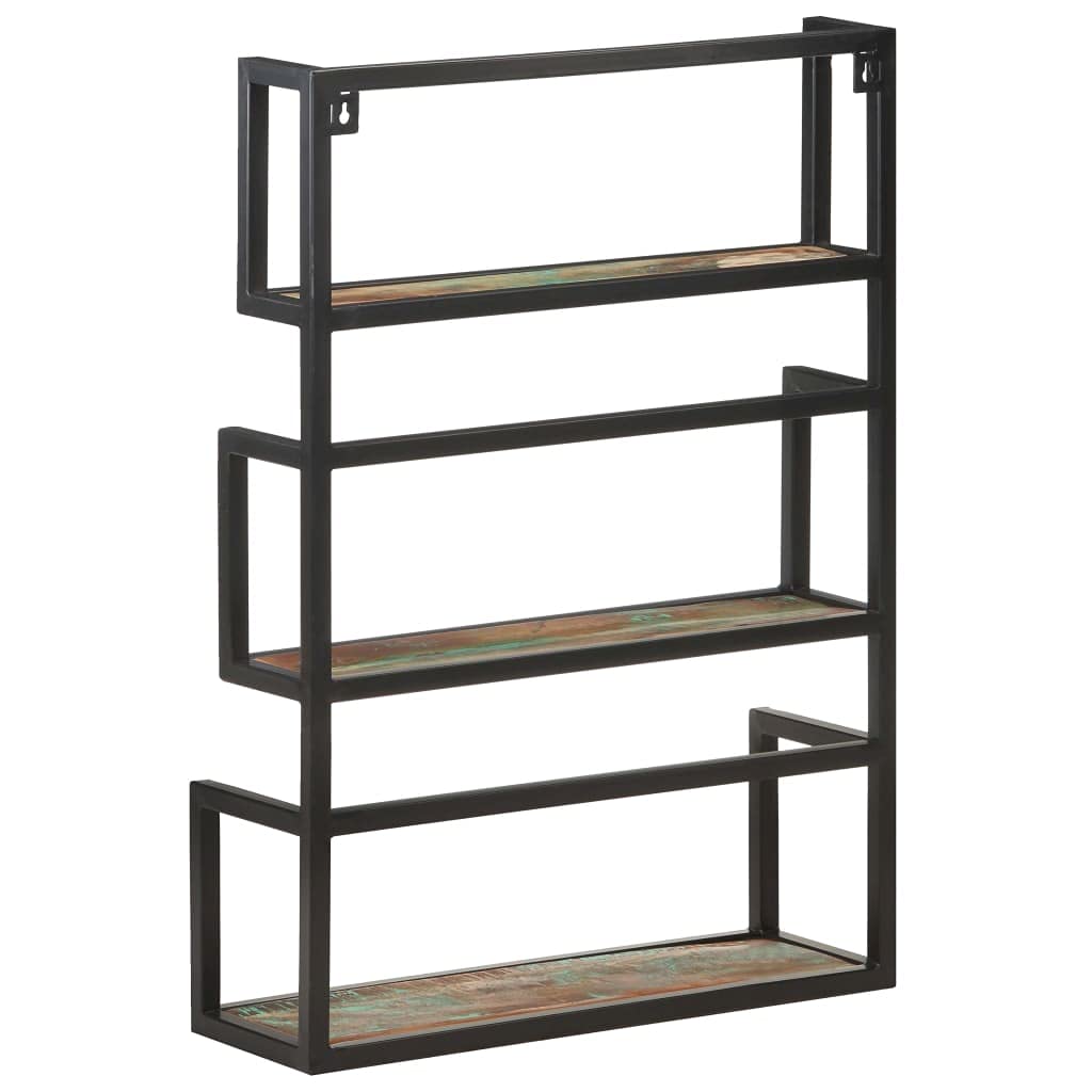 vidaXL Solid Reclaimed Wood Wall Shelf with Iron Frame - 23.6"x7.9"x33.5" - Industrial Style Wooden Storage Organizer with 3 Shelves