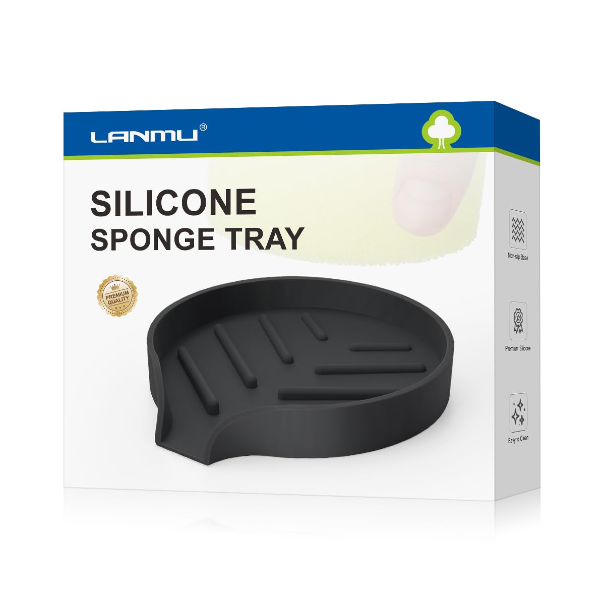 Lanmu Kitchen Sponge Holder Compatible With Scrub Smiley Sponges, Silicone Auto-Draining Dish Sponge Organizer For Kitchen Sink