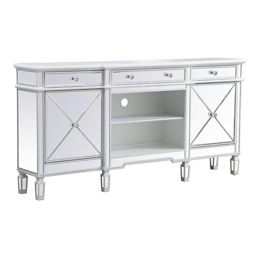 Elegant Decor Contempo 72 Metal and MDF Mirrored Credenza in Antique White