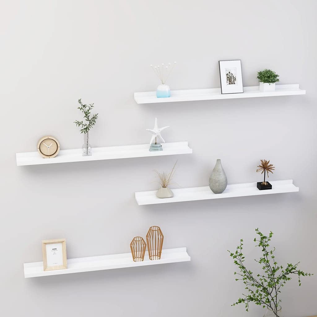 vidaXL Modern MDF Wall Shelves, Set of 4, White, 31.5x3.5x1.2 - Durable, Easy-to-Clean, Space-Saving Design for Stylish Interior Display and Storage