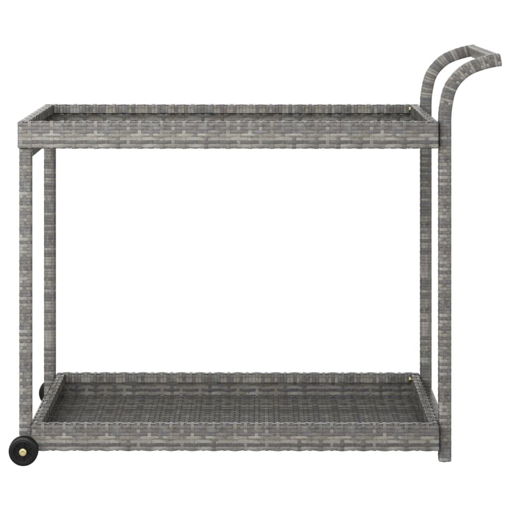 vidaXL Gray Poly Rattan and Powder-Coated Steel Bar Cart with Handle, Castors, and Ample Storage Space – 39.4"x17.7"x32.7"