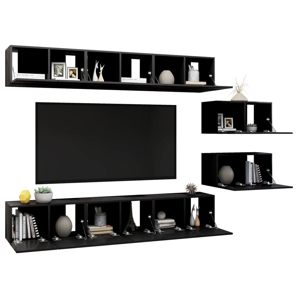 vidaXL 8X TV Cabinets Home Living Room Furniture Modern TV Stand HiFi Stereo Cabinet Media Unit Entertainment Center Black Engineered Wood