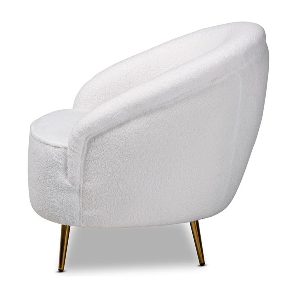 Baxton Studio Urian Modern and Contemporary White Boucle Upholstered and Gold Finished Metal Accent Chair