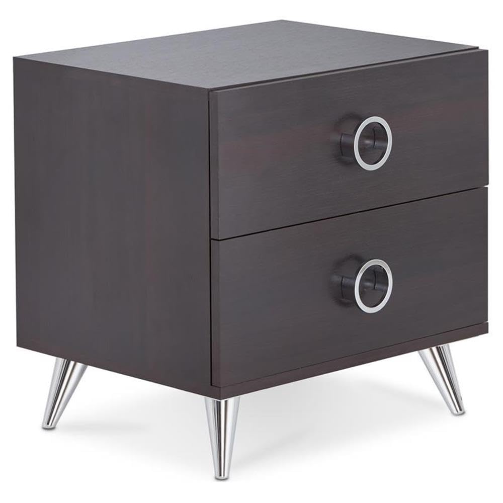 Acme Elms Wooden Rectangular 2-Drawer Nightstand With Ring Pull Handles In Black