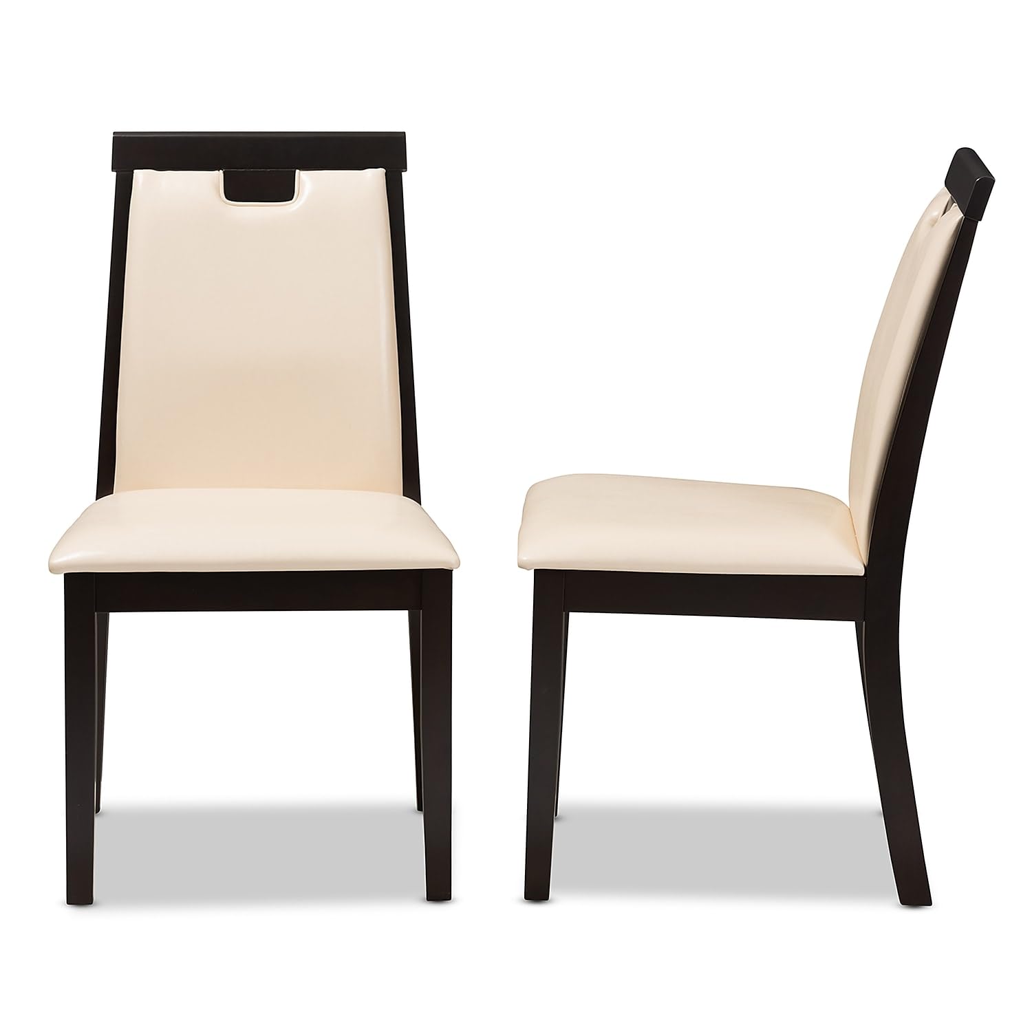 Baxton Studio Evelyn Contemporary Faux Leather Dining Chair, Beige and Dark Brown, 2/Set (142-2PC-8033-HT)