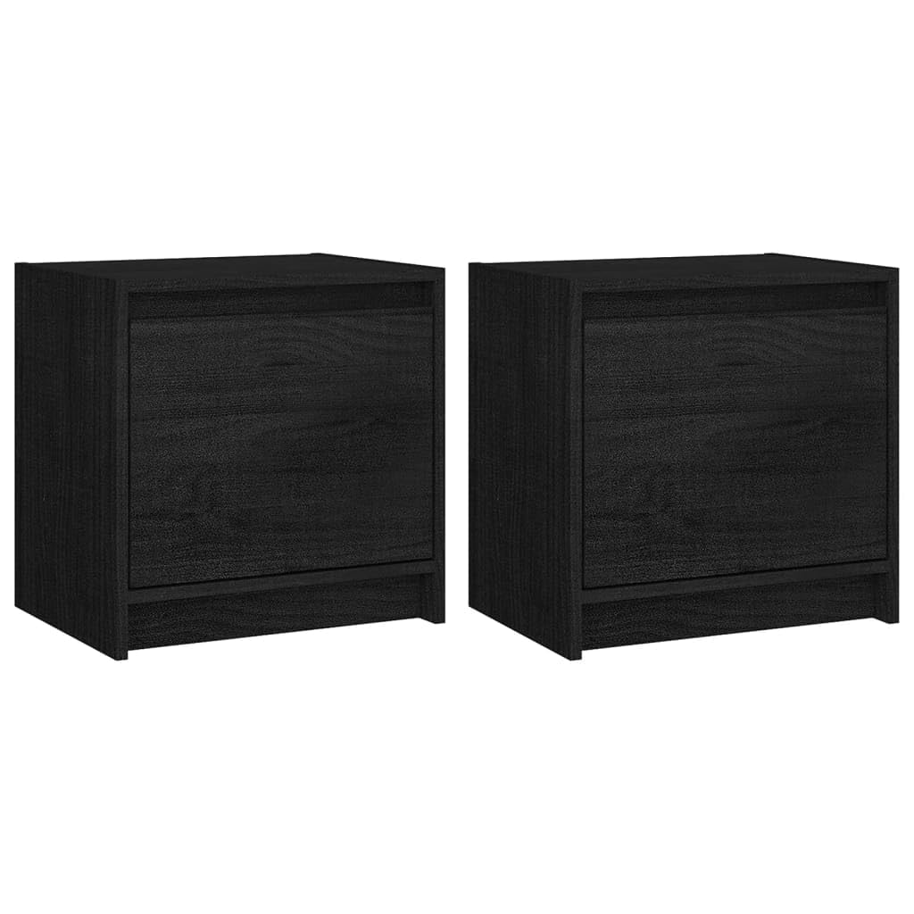 Vidaxl Bedside Cabinets 2 Pcs Black 15.7&quot;X12&quot;X15.7&quot; Solid Pinewood